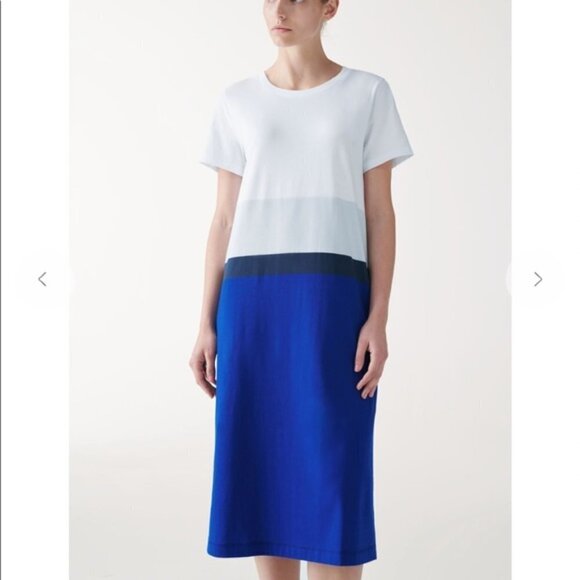 Cos WHITE NAVY BLACK STRIPED COLORBLOCK SHORT SLEEVE SHIRT DRESS - S - Picture 10 of 10